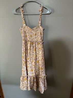 Patrons of Peace Mustard and Cream Floral Smocked Midi Dress